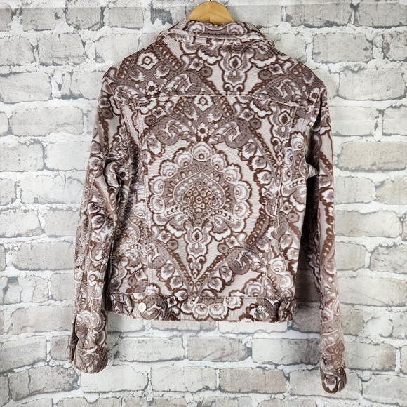 Urban Outfitters BDG Tapestry Trucker Jacket Button Front Brown Cream Size Small - Picture 13 of 15